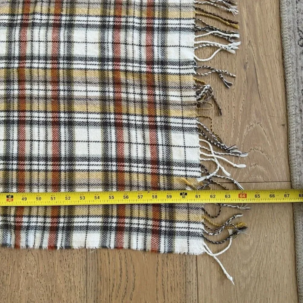 Pottery Barn Plaid Throw Blanket Yellow Brown Cream Fringe 50x60 Fall